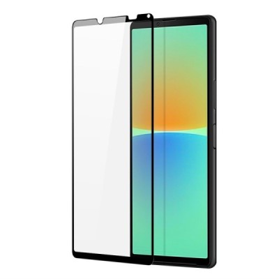 Sony Xperia 10 IV „Dux Ducis“ 9H Tempered Glass sustiprintos apsaugos juodas pilnai dengiantis apsauginis ekrano stiklas 2.5D | 