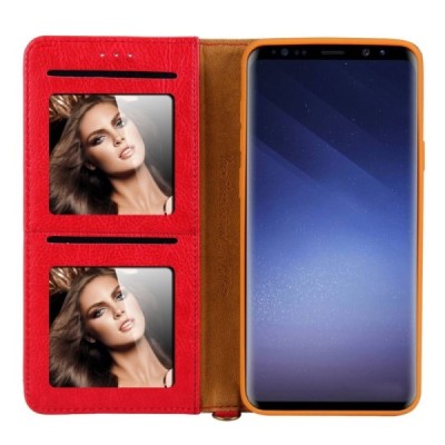 CMAI2 atverčiamas raudonas odinis Samsung Galaxy S9+ (G965) dėklas - knygutė | Priedai.lt