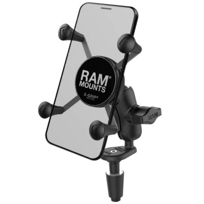 „RAM Mounts“ X-Grip telefono laikiklis motociklui (tvirtinamas prie cilindrinės vairo šakės angos), dviračiui, paspirtukui | Pri
