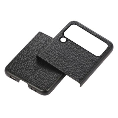 Samsung Galaxy Z Flip4 (F721) Deluxe Leather juodas odinis dėklas - nugarėlė | Priedai.lt