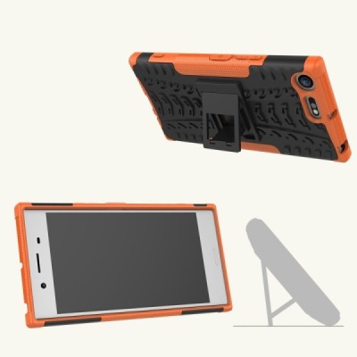 Sustiprintos apsaugos Sony Xperia XZ Premium juodas / oranžinis kieto silikono (TPU) ir plastiko dėklas | Priedai.lt