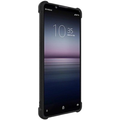 Sony Xperia 1 IV Imak sustiprintos apsaugos kieto silikono TPU juodas dėklas - nugarėlė + apsauginė ekrano plėvelė | Priedai.lt