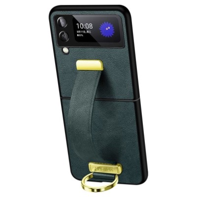 „Sulada“ Leather Kickstand Samsung Galaxy Z Flip4 (F721) žalias odinis dėklas - nugarėlė | Priedai.lt