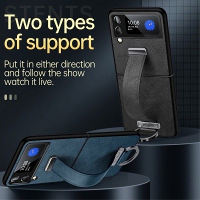 „Sulada“ Leather Kickstand Samsung Galaxy Z Flip4 (F721) oranžinis odinis dėklas - nugarėlė | Priedai.lt