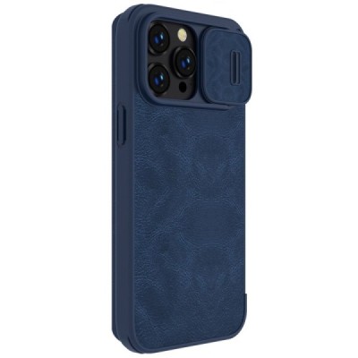 Prabangus „Nillkin“ Qin Pro serijos mėlynas odinis atverčiamas Apple iPhone 14 Pro dėklas | Priedai.lt