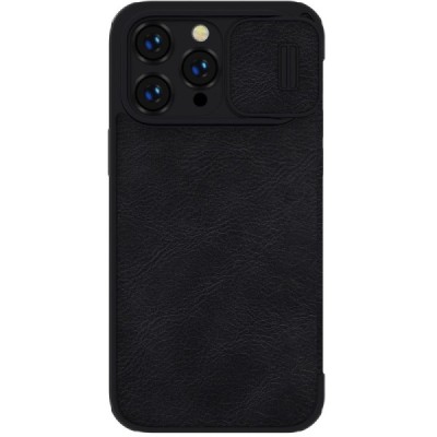 Prabangus „Nillkin“ Qin Pro serijos juodas odinis atverčiamas Apple iPhone 14 Pro Max dėklas | Priedai.lt