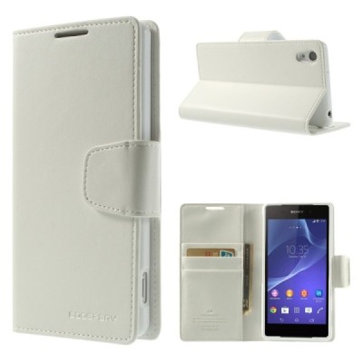 Mercury Sonata atverčiamas Sony Xperia Z2 baltas odinis dėklas - piniginė / Priedai.lt