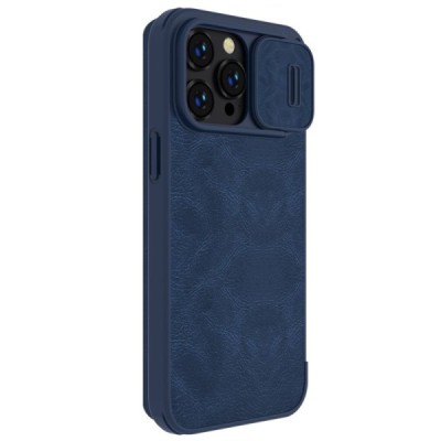 Prabangus „Nillkin“ Qin Pro serijos mėlynas odinis atverčiamas Apple iPhone 14 Pro Max dėklas | Priedai.lt