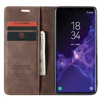Samsung Galaxy S9 (G960) CaseMe Retro solidus atverčiamas rudas odinis dėklas - knygutė | Priedai.lt