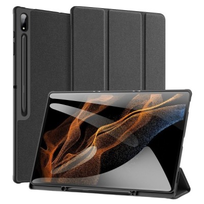 Samsung Galaxy Tab S8 Ultra 14.6" (X900, X906) „Dux Ducis“ Domo atverčiamas juodas odinis dėklas - knygutė su vieta liestukui | 