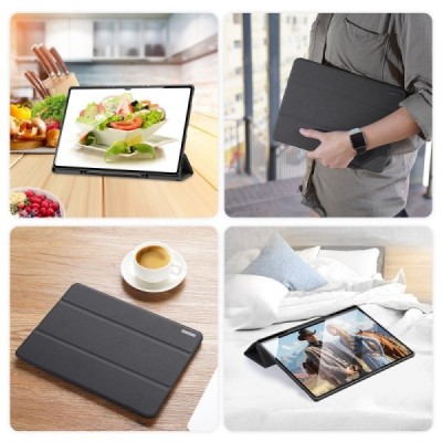 Samsung Galaxy Tab S8 Ultra 14.6" (X900, X906) „Dux Ducis“ Domo atverčiamas juodas odinis dėklas - knygutė su vieta liestukui | 