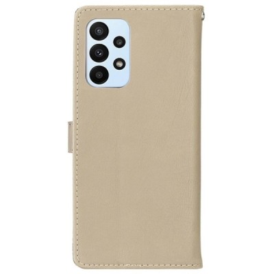 Samsung Galaxy A23 5G (SM-A236B, SM-A235F) atverčiamas smėlio spalvos odinis retro dėklas - piniginė | Priedai.lt