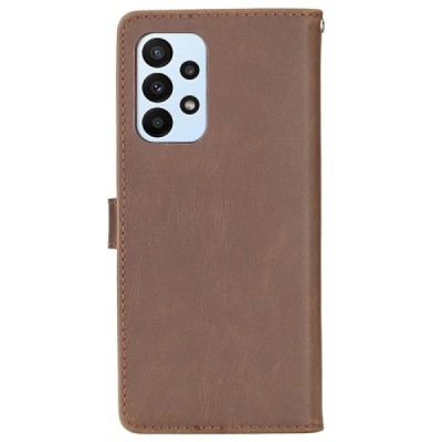 Samsung Galaxy A23 5G (SM-A236B, SM-A235F) atverčiamas tamsiai rudos spalvos odinis retro dėklas - piniginė | Priedai.lt