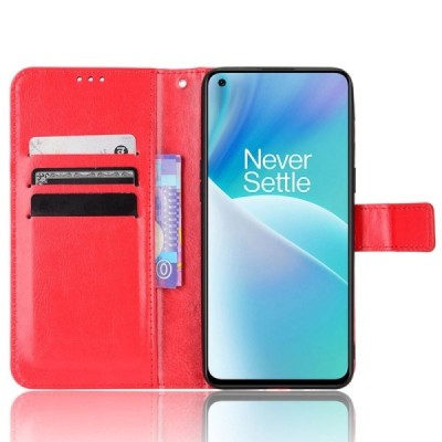 OnePlus Nord 2T 5G atverčiamas raudonas odinis dėklas - piniginė | Priedai.lt