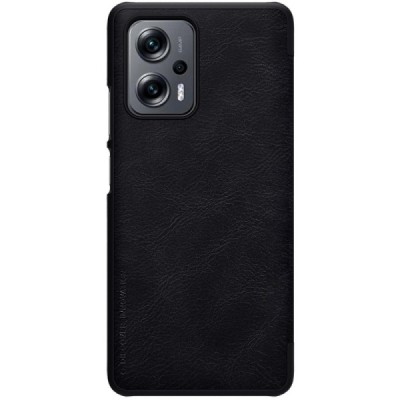 Prabangus „Nillkin“ Qin serijos juodas odinis atverčiamas Xiaomi Poco X4 GT (Redmi Note 11T Pro, Redmi Note 11T Pro+) dėklas | P