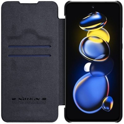 Prabangus „Nillkin“ Qin serijos juodas odinis atverčiamas Xiaomi Poco X4 GT (Redmi Note 11T Pro, Redmi Note 11T Pro+) dėklas | P