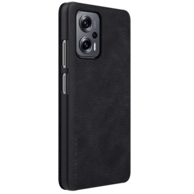 Prabangus „Nillkin“ Qin serijos juodas odinis atverčiamas Xiaomi Poco X4 GT (Redmi Note 11T Pro, Redmi Note 11T Pro+) dėklas | P