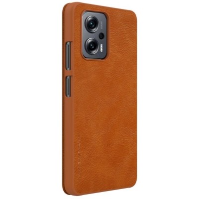 Prabangus „Nillkin“ Qin serijos rudas odinis atverčiamas Xiaomi Poco X4 GT (Redmi Note 11T Pro, Redmi Note 11T Pro+) dėklas | Pr