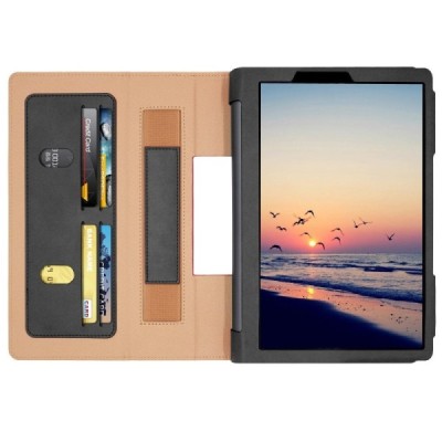 Lenovo Yoga Smart Tab 10.1 (YT-X705F, YT-X705L) Business atverčiamas juodas odinis dėklas - knygutė | Priedai.lt