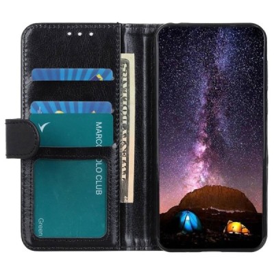 Huawei Nova Y70 atverčiamas juodas odinis dėklas - piniginė | Priedai.lt