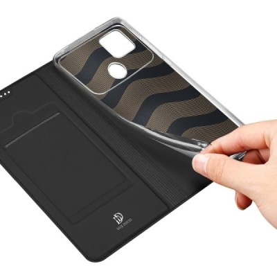 „Dux Ducis“ Skin serijos Xiaomi Poco C40 juodas odinis atverčiamas dėklas | Priedai.lt