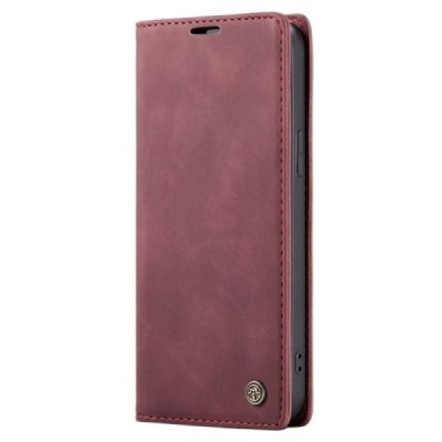 Apple iPhone 14 CaseMe Retro solidus atverčiamas bordo odinis dėklas - knygutė | Priedai.lt