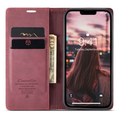 Apple iPhone 14 Plus CaseMe Retro solidus atverčiamas bordo odinis dėklas - knygutė | Priedai.lt