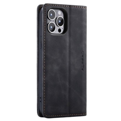 Apple iPhone 14 Pro CaseMe Retro solidus atverčiamas juodas odinis dėklas - knygutė | Priedai.lt