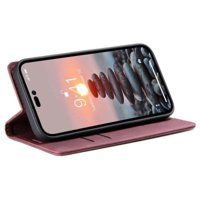 Apple iPhone 14 Pro CaseMe Retro solidus atverčiamas bordo odinis dėklas - knygutė | Priedai.lt