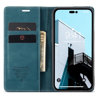 Apple iPhone 14 Pro CaseMe Retro solidus atverčiamas žalias odinis dėklas - knygutė | Priedai.lt