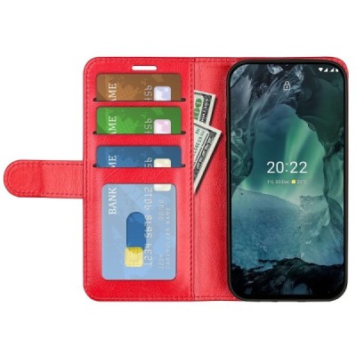 Nokia G21 (G11) atverčiamas raudonas odinis dėklas - piniginė | Priedai.lt