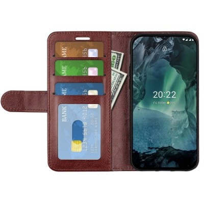 Nokia G21 (G11) atverčiamas rudas odinis dėklas - piniginė | Priedai.lt