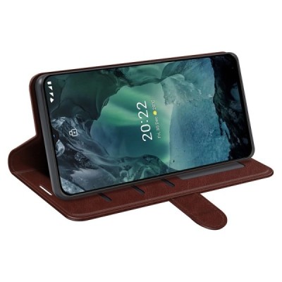 Nokia G21 (G11) atverčiamas rudas odinis dėklas - piniginė | Priedai.lt