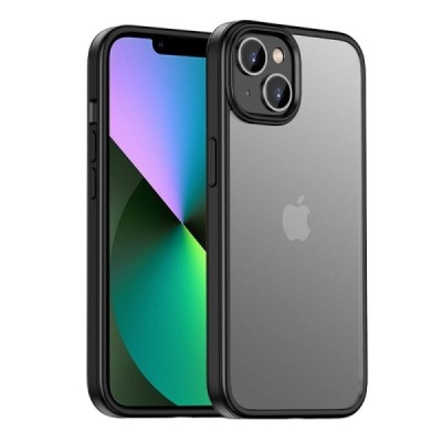 Apple iPhone 14 „IPAKY“ Rubberized silikoninis skaidrus permatomas dėklas su juodu rėmeliu | Priedai.lt