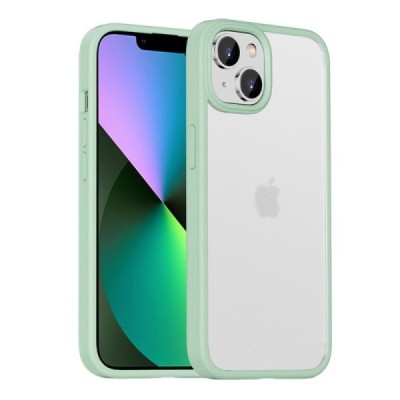 Apple iPhone 14 „IPAKY“ Rubberized silikoninis skaidrus permatomas dėklas su žaliu rėmeliu | Priedai.lt