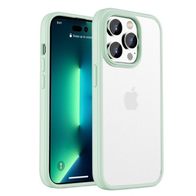 Apple iPhone 14 Pro „IPAKY“ Rubberized silikoninis skaidrus permatomas dėklas su žaliu rėmeliu | Priedai.lt