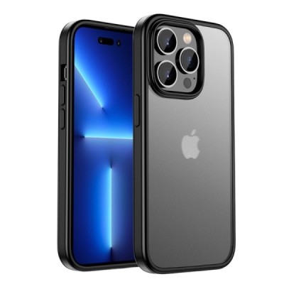 Apple iPhone 14 Pro Max „IPAKY“ Rubberized silikoninis skaidrus permatomas dėklas su juodu rėmeliu | Priedai.lt