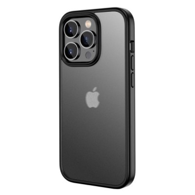 Apple iPhone 14 Pro Max „IPAKY“ Rubberized silikoninis skaidrus permatomas dėklas su juodu rėmeliu | Priedai.lt