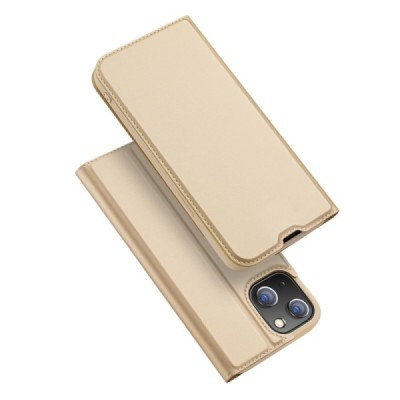 „Dux Ducis“ Skin serijos Apple iPhone 14 auksinis odinis atverčiamas dėklas | Vacins.lv