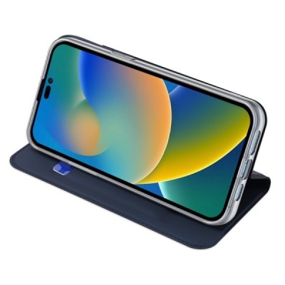 „Dux Ducis“ Skin serijos Apple iPhone 14 Pro tamsiai mėlynas odinis atverčiamas dėklas | Priedai.lt
