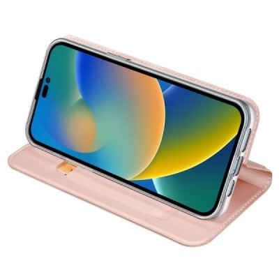 „Dux Ducis“ Skin serijos Apple iPhone 14 Pro rožinis odinis atverčiamas dėklas | Priedai.lt