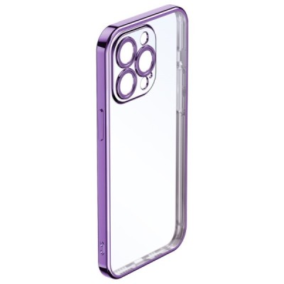 Apple iPhone 14 Pro „ROCK“ silikoninis skaidrus permatomas dėklas su violetiniu rėmeliu | Priedai.lt