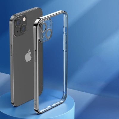Apple iPhone 14 Plus „ROCK“ silikoninis skaidrus permatomas dėklas su juodu rėmeliu | Priedai.lt