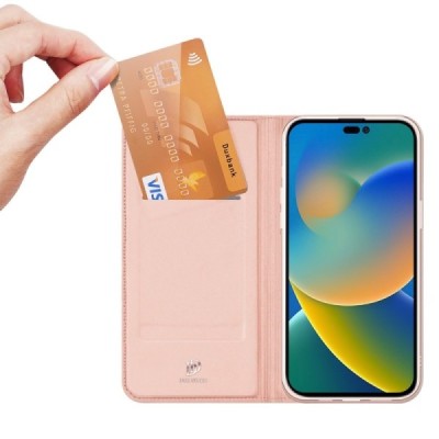 „Dux Ducis“ Skin serijos Apple iPhone 14 Pro Max rožinis odinis atverčiamas dėklas | Priedai.lt