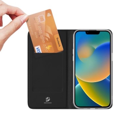 „Dux Ducis“ Skin serijos Apple iPhone 14 Plus juodas odinis atverčiamas dėklas | Priedai.lt