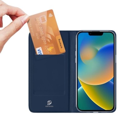 „Dux Ducis“ Skin serijos Apple iPhone 14 Plus tamsiai mėlynas odinis atverčiamas dėklas | Priedai.lt