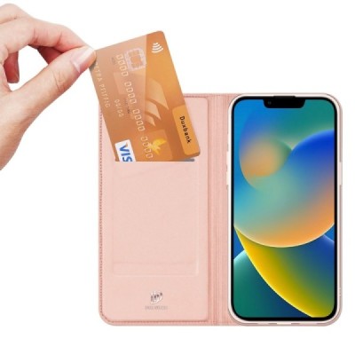„Dux Ducis“ Skin serijos Apple iPhone 14 Plus rožinis odinis atverčiamas dėklas | Priedai.lt