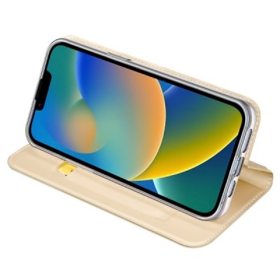 „Dux Ducis“ Skin серии Apple iPhone 14 Plus золотой кожаный чехол-книжка | Vacins.lv