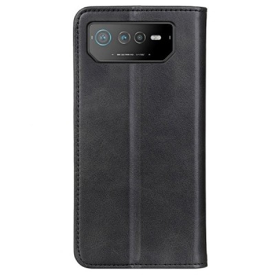Asus Rog Phone 6 5G „Split“ juodas odinis atverčiamas dėklas - knygutė | Priedai.lt