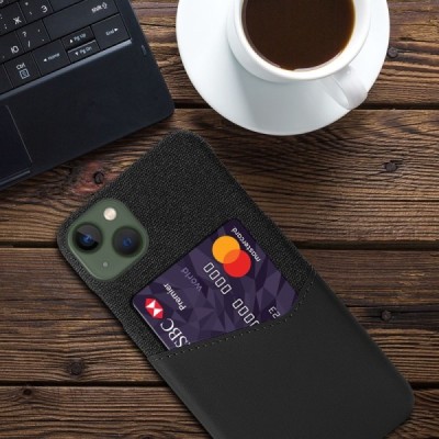 „KSQ“ Shell Apple iPhone 14 juodas odinis dėklas - nugarėlė su kišenėle kortelėms | Priedai.lt